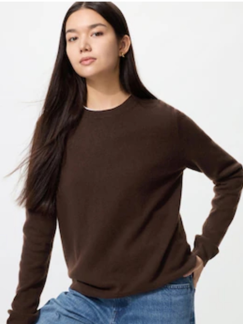 UNIQLO 100% Cashmere Sweater Chocolate Brown Unisex XS EUC Minimalist Old Money